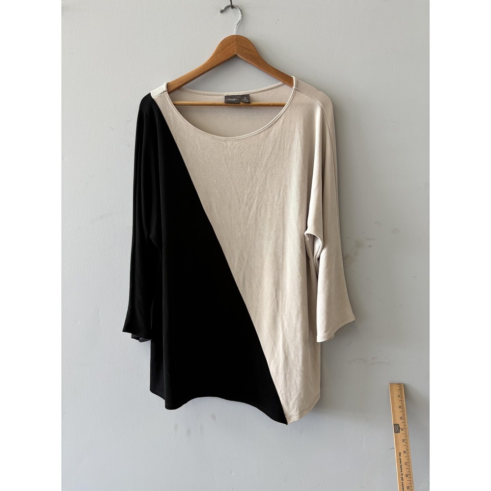 Travelers By Chico's Shirt Womens 3 Beige Black Colorblock 3/4 Sleeve Tunic